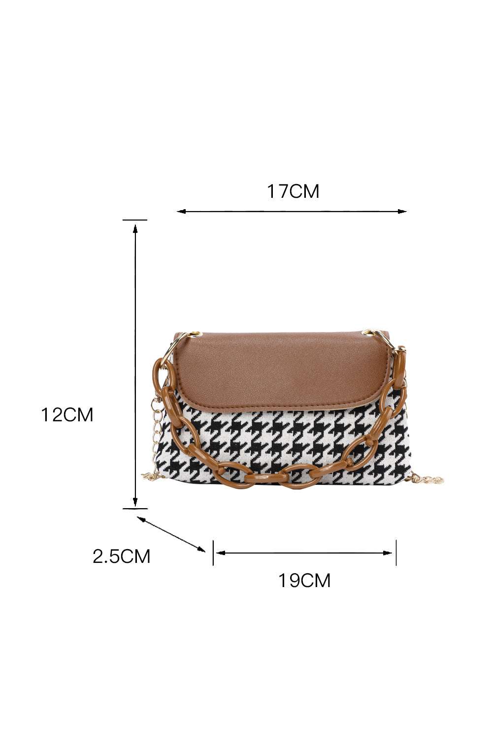 Brown Acrylic Chain PU Splicing Houndstooth Handbag